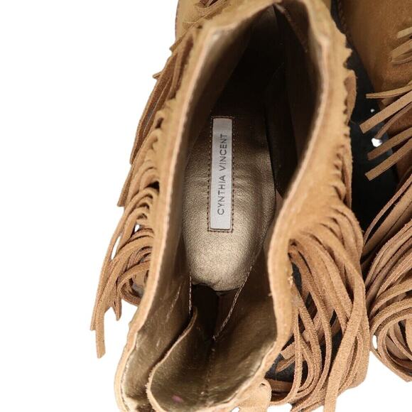 Cynthia Vincent Shoes Womens 9 Booties Fringe Leather Block Heel Fashion Western - Picture 7 of 15